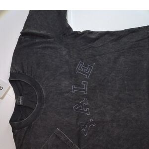chicka-d Yale Crop Top T-shirt New W/Tags Stone Washed Black With Silver Letter